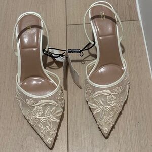 ZARA EMBROIDERED MESH SLINGBACKS